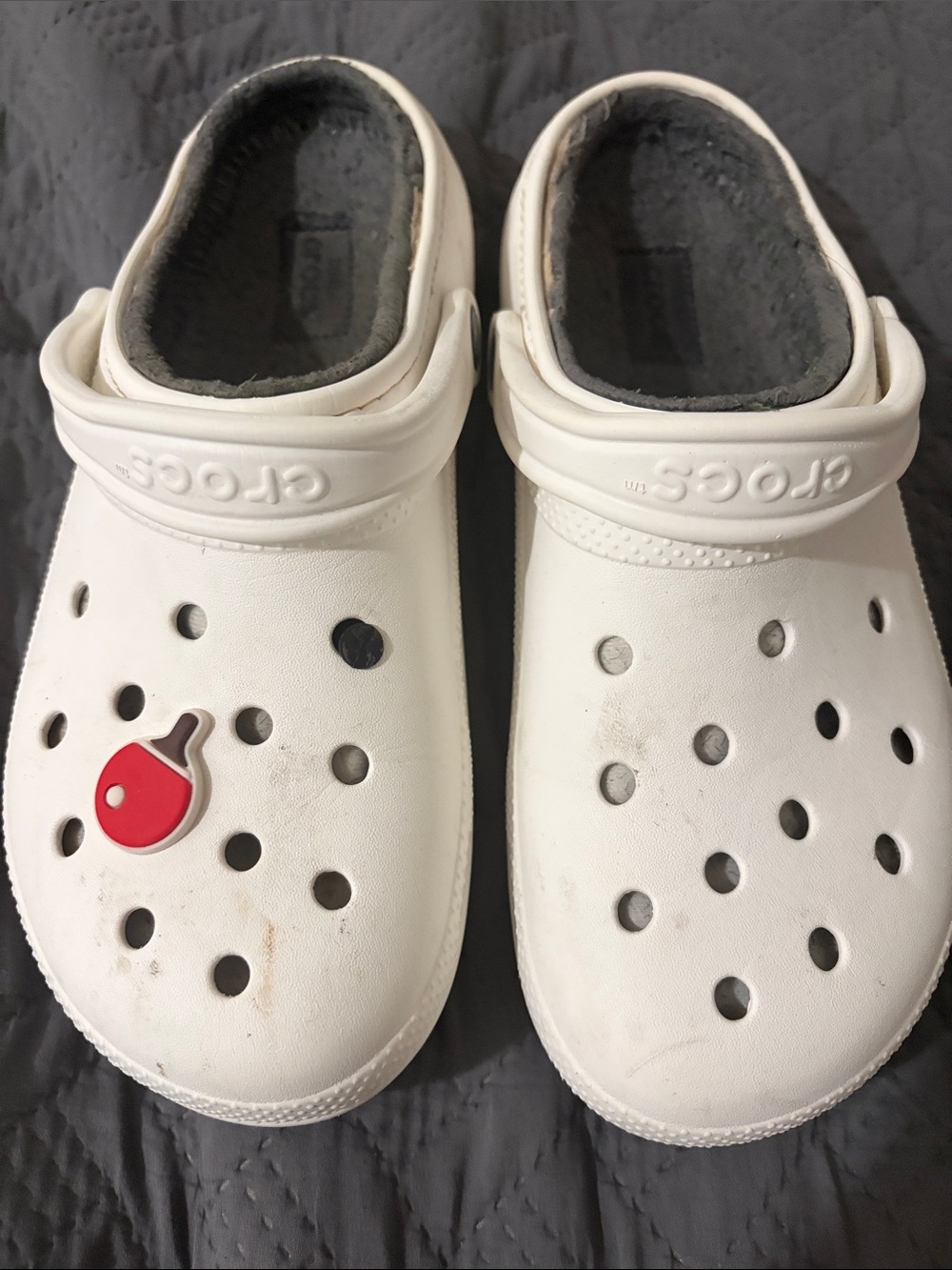 CROCS Kids White Classic Clog with Red Charm